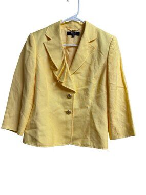 Alex Marie Yellow Linen Blend Ruffle Blazer Jacket Petite 6P